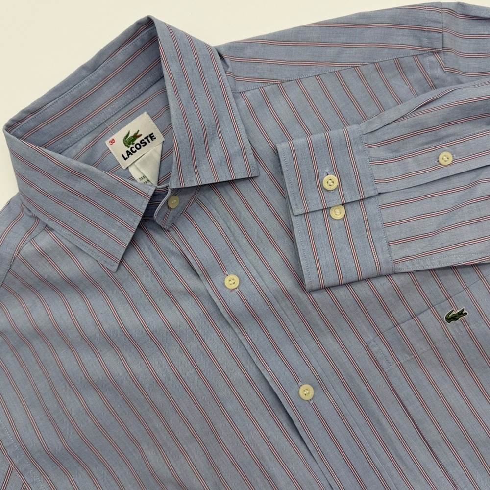 Lacoste Men's Blue Stripe Dress Shirt Button Down Long Sleeve Cotton Size 38